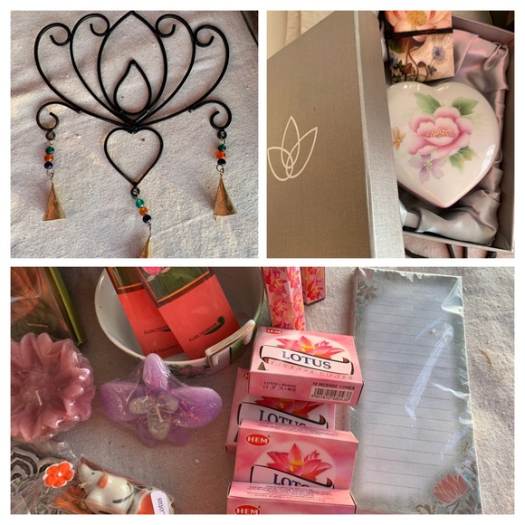 Vintage Lotus Gift Chest w/ Chimes Incense Candles Heart Porcelain Box & More 🌸 - Picture 7 of 10